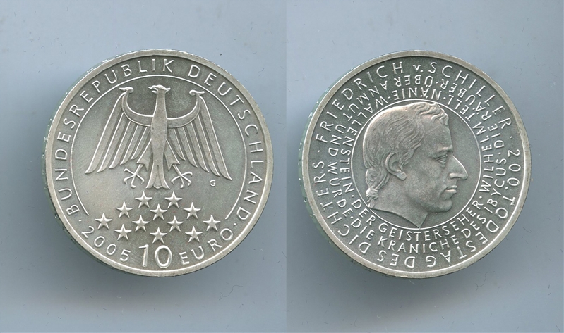 GERMANIA, 10 Euro 2005 G, "Friedrich von Schiller"