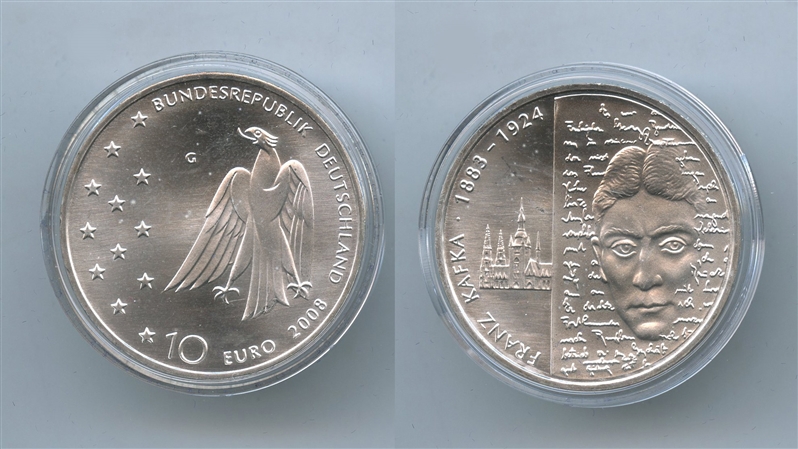 GERMANIA, 10 Euro 2008 G, "125 nascita di Franz Kafka"