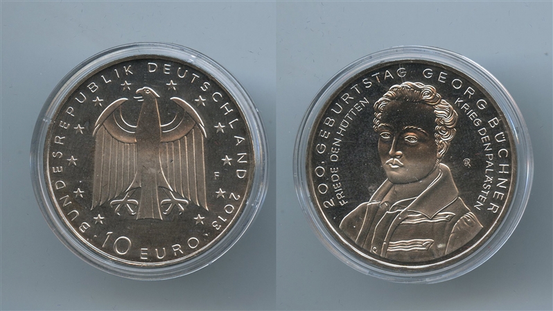 GERMANIA, 10 Euro 2013 F, "200 nascita Georg Buchner"