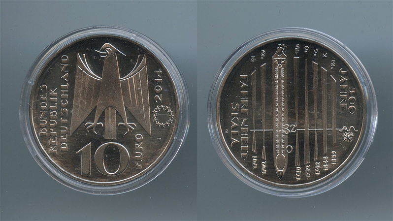 GERMANIA, 10 Euro 2014 J, "Daniel Gabriel Fahrenheit - invenzione del termometro a mercurio"