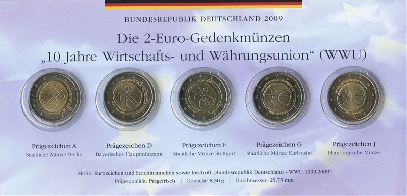 GERMANIA, Serie 2 Euro 2009 A - D - F - G - J