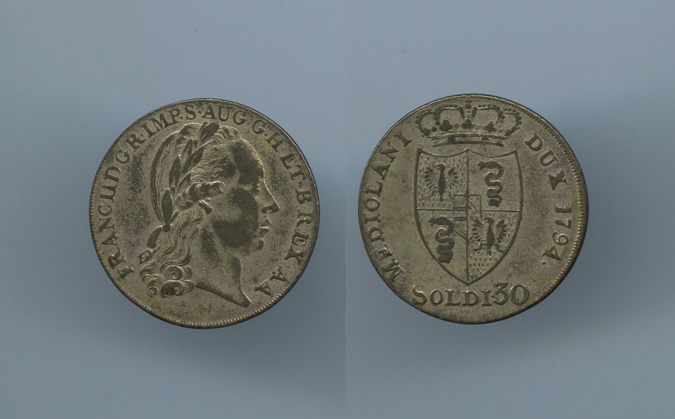 MILANO, Francesco II (1792-1800) 30 Soldi 1794 (FALSO coevo argentato)