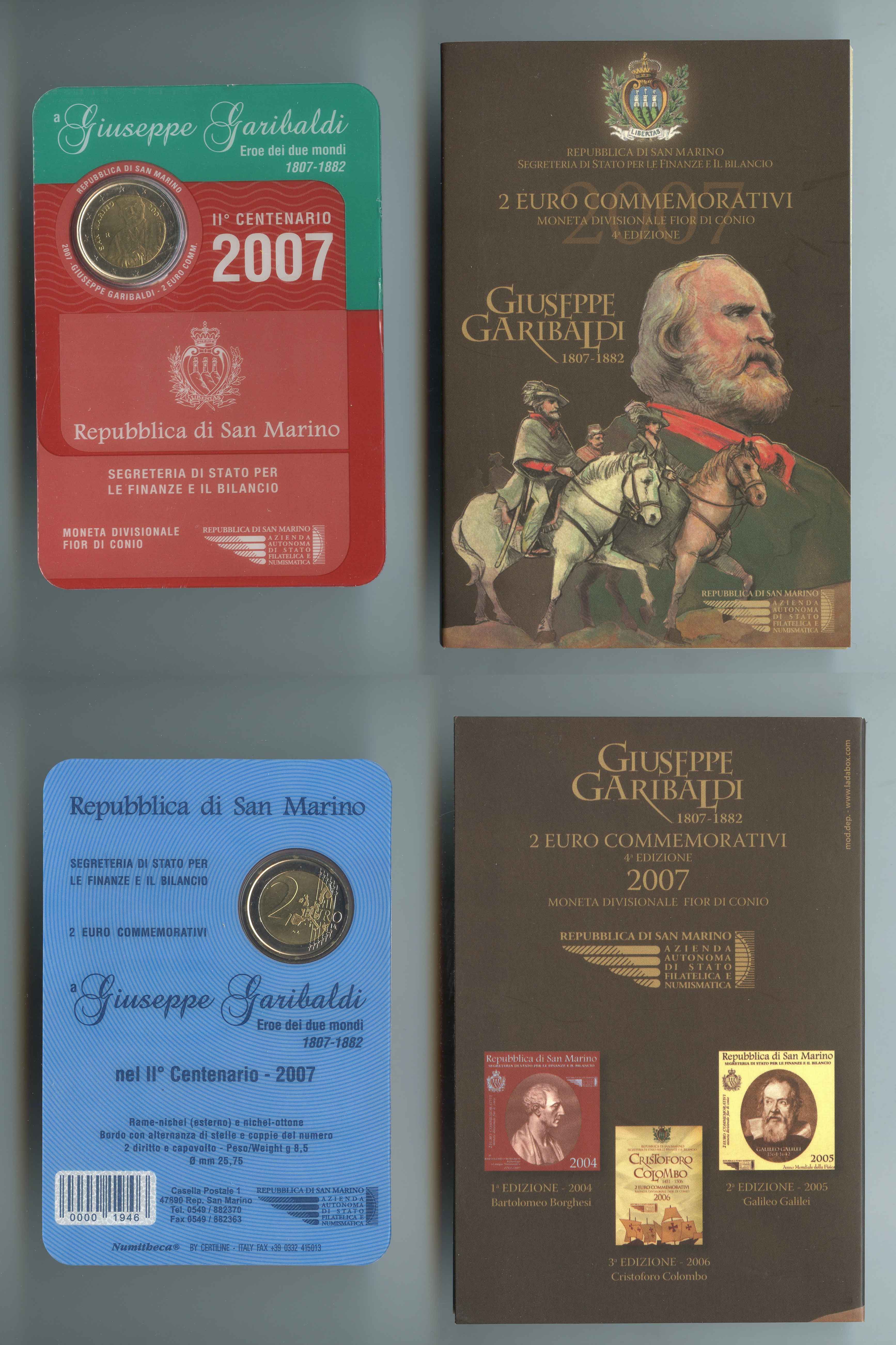 SAN MARINO, 2 Euro 2007 "Giuseppe Garibaldi"